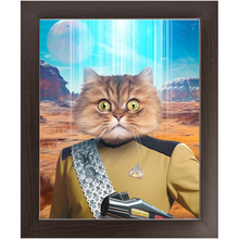 Load image into Gallery viewer, LIEUTENANT WOOF - BEAMING DOWN - Star Trek Inspired Custom Pet Portrait Framed Satin Paper Print