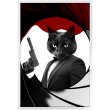 Load image into Gallery viewer, Licence To Chill - James Bond 007 Inspired Custom Pet Portrait Framed Satin Paper Print