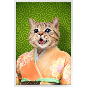 Orenjisan - Japanese Geisha & Kimono Inspired Custom Pet Portrait Framed Satin Paper Print