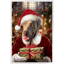 Load image into Gallery viewer, PANTA PAWS - Christmas, Santa &amp; Elf Inspired Custom Pet Portrait Framed Satin Paper Print