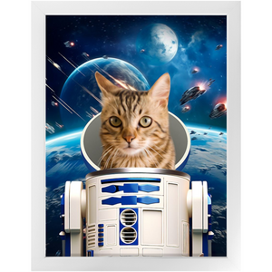 R.2.D.TOO IN SPACE - R2D2 & Star Wars Inspired Custom Pet Portrait Framed Satin Paper Print