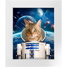 Load image into Gallery viewer, R.2.D.TOO IN SPACE - R2D2 &amp; Star Wars Inspired Custom Pet Portrait Framed Satin Paper Print