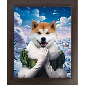 SNOWBALL - Christmas elf Inspired Custom Pet Portrait Framed Satin Paper Print