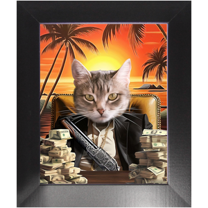 SAY HELLO TO MY LITTLE FRIEND - Scarface Inspired Custom Pet Portrait Framed Satin Paper Print