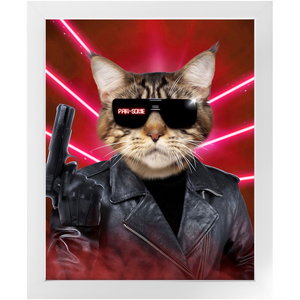 Kyle B Bakk - Arnold Schwarzenegger The Terminator Inspired Custom Pet Portrait Framed Satin Paper Print
