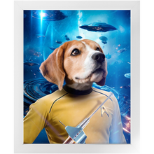 Load image into Gallery viewer, CAPTAIN QUIRK IN SPACE - Star Trek Inspired Custom Pet Portrait Framed Satin Paper Print