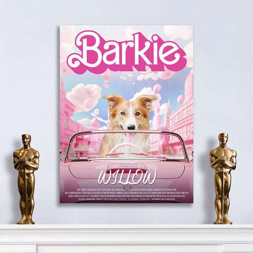 Barkie Movie Poster - Barbie Inspired Custom Pet Portrait Canvas