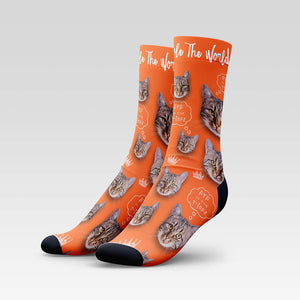 "Cats Rule The World" Custom Cat Socks With Your Kitty's Face