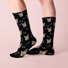 Load image into Gallery viewer, black color custom cat socks with fish and paw print