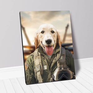 dog in air force fighter pilot uniform pet portrait canvas
