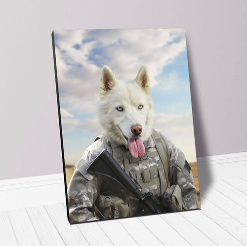 dog in army marine uniform custom pet portrait canvas