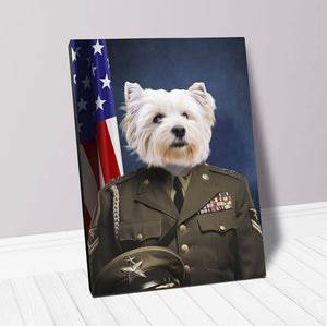 Dog In Military General Uniform Pet Portrait Canvas