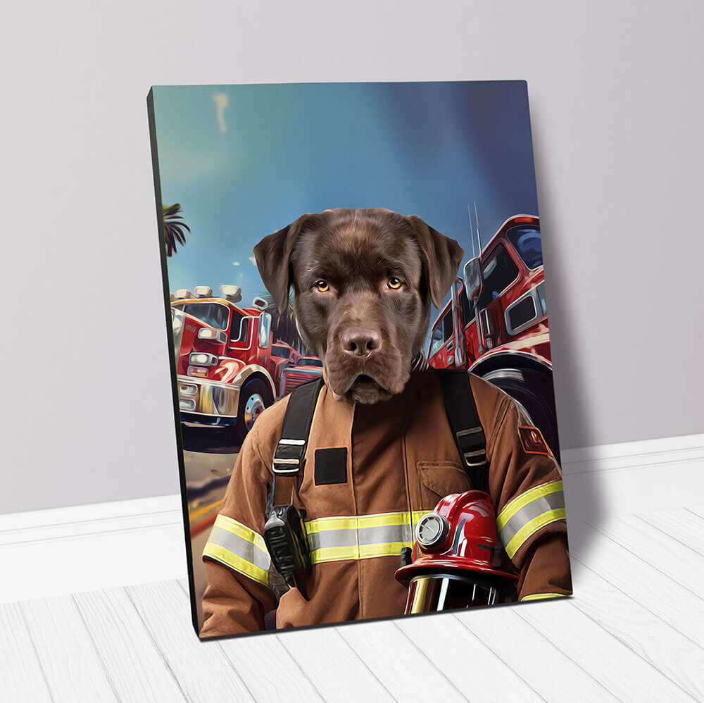 HOT STUFF - Fireman Inspired Custom Pet Portrait Canvas