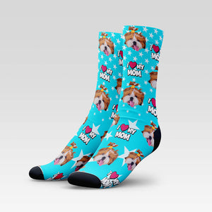 I Love My Mom Custom Pet Socks With Your Pet's Face