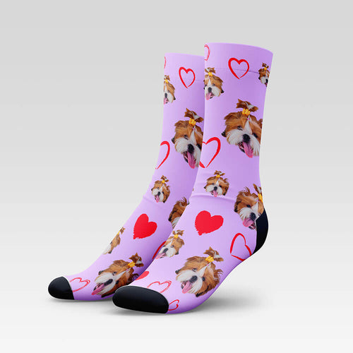 Love Heart Custom Pet Socks - Personalized With Your Pet's Face