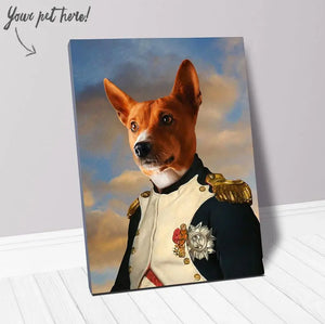 dog portrait in military uniform inspired by Napoleon & Renaissance