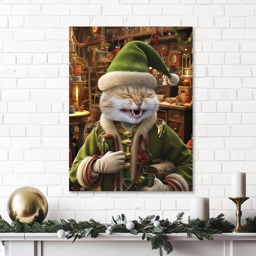 SANTA'S LITTLE HELPER - Christmas Elf Inspired Custom Pet Portrait Canvas