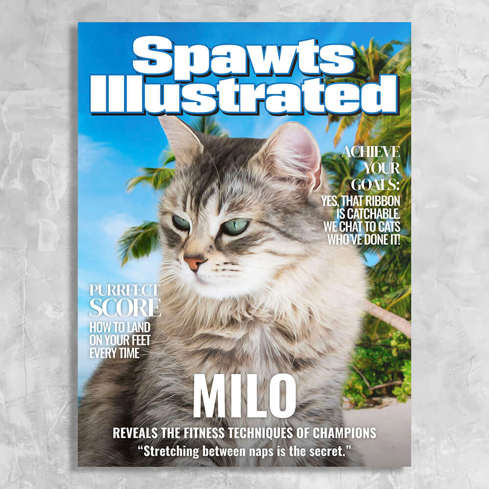 Spawts Illustrated for Cats - Personalised Cat Magazine Cover Canvas Print