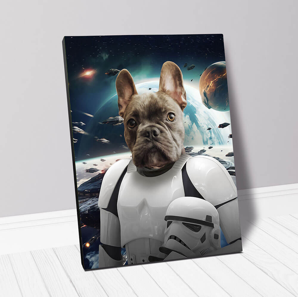 STORM BLOOPER IN SPACE - Storm Trooper & Star Wars Inspired Custom Pet Portrait Canvas