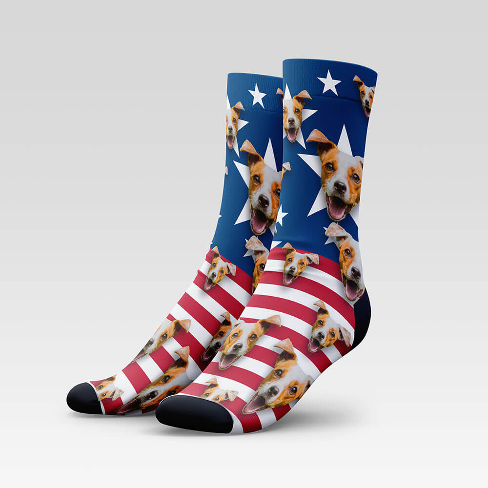 Stars & Stripes Custom Pet Socks - Personalized With Your Pet's Face