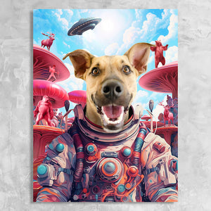 dog portrait in space suit inspired by aliens & joe rogan