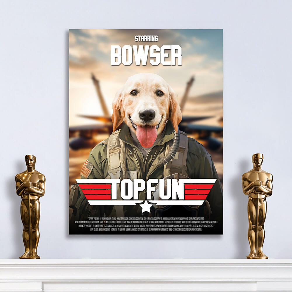 TOP FUN Movie Poster - Top Gun Inspired Custom Pet Portrait Canvas
