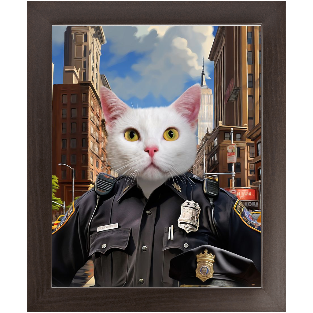 ON THE BEAT - Police Uniform Inspired Custom Pet Portrait Framed Satin Paper Print