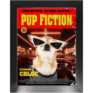 PUP FICTION Movie Poster - Pulp Fiction Inspired Custom Pet Portrait Framed Satin Paper Print