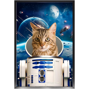 R.2.D.TOO IN SPACE - R2D2 & Star Wars Inspired Custom Pet Portrait Framed Satin Paper Print