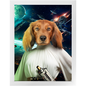 PRINCESS LAYABOUT IN SPACE - Princess Leia & Star Wars Inspired Custom Pet Portrait Framed Satin Paper Print