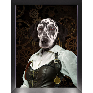 The Timekeeper - Steampunk, Victorian Era Inspired Custom Pet Portrait Framed Satin Paper Print