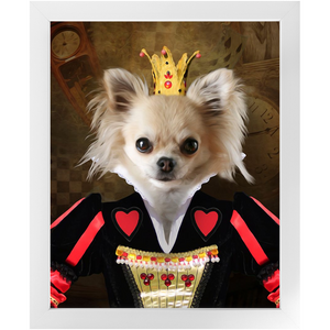 Teeny Queenie - The Queen of Hearts & Alice in Wonderland Inspired Custom Pet Portrait Framed Satin Paper Print