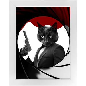 Licence To Chill - James Bond 007 Inspired Custom Pet Portrait Framed Satin Paper Print