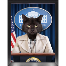 Load image into Gallery viewer, Axis Of Awesome - Cat as President Custom Pet Portrait Framed Satin Paper Print