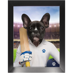 Howzat- Cricket Player & Sports Inspired Custom Pet Portrait Framed Satin Paper Print