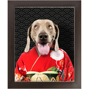 Aka Bara - Japanese Geisha & Kimono Inspired Custom Pet Portrait Framed Satin Paper Print