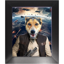 Load image into Gallery viewer, HAM SOSAGE IN SPACE - Hans Solo &amp; Star Wars Inspired Custom Pet Portrait Framed Satin Paper Print