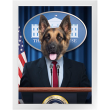 Load image into Gallery viewer, Pawsential - Dog As President Custom Pet Portrait Framed Satin Paper Print