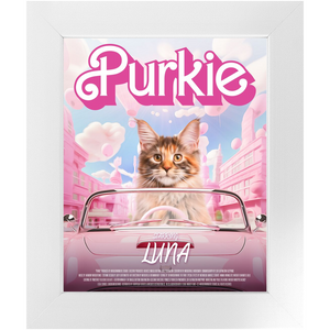 PURKIE Movie Poster - Barbie Inspired Custom Pet Portrait Framed Satin Paper Print