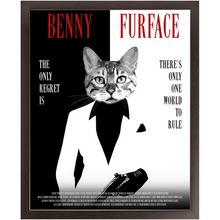 Load image into Gallery viewer, FURFACE Movie Poster - Scarface Inspired Custom Pet Portrait Framed Satin Paper Print