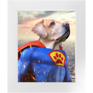 Supermutt - Superman, Superhero Inspired Custom Pet Portrait Framed Satin Paper Print