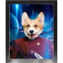 Load image into Gallery viewer, CAPTAIN DIGYARD IN SPACE - Star Trek Inspired Custom Pet Portrait Framed Satin Paper Print