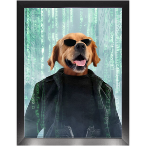 Neo Barksist - The Matrix Inspired Custom Pet Portrait Framed Satin Paper Print