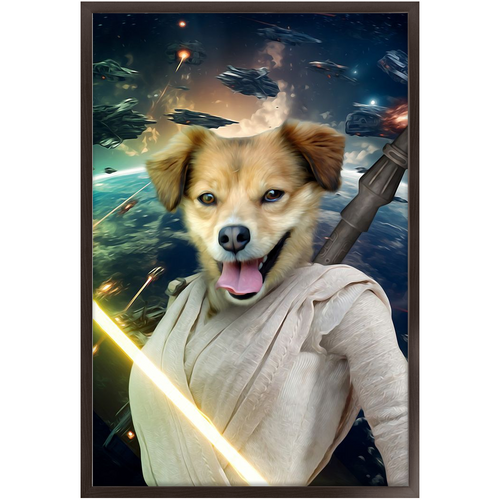 LIGHT REY IN SPACE - Rey Skywalker & Star Wars Inspired Custom Pet Portrait Framed Satin Paper Print