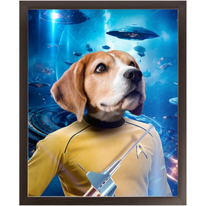 CAPTAIN QUIRK IN SPACE - Star Trek Inspired Custom Pet Portrait Framed Satin Paper Print