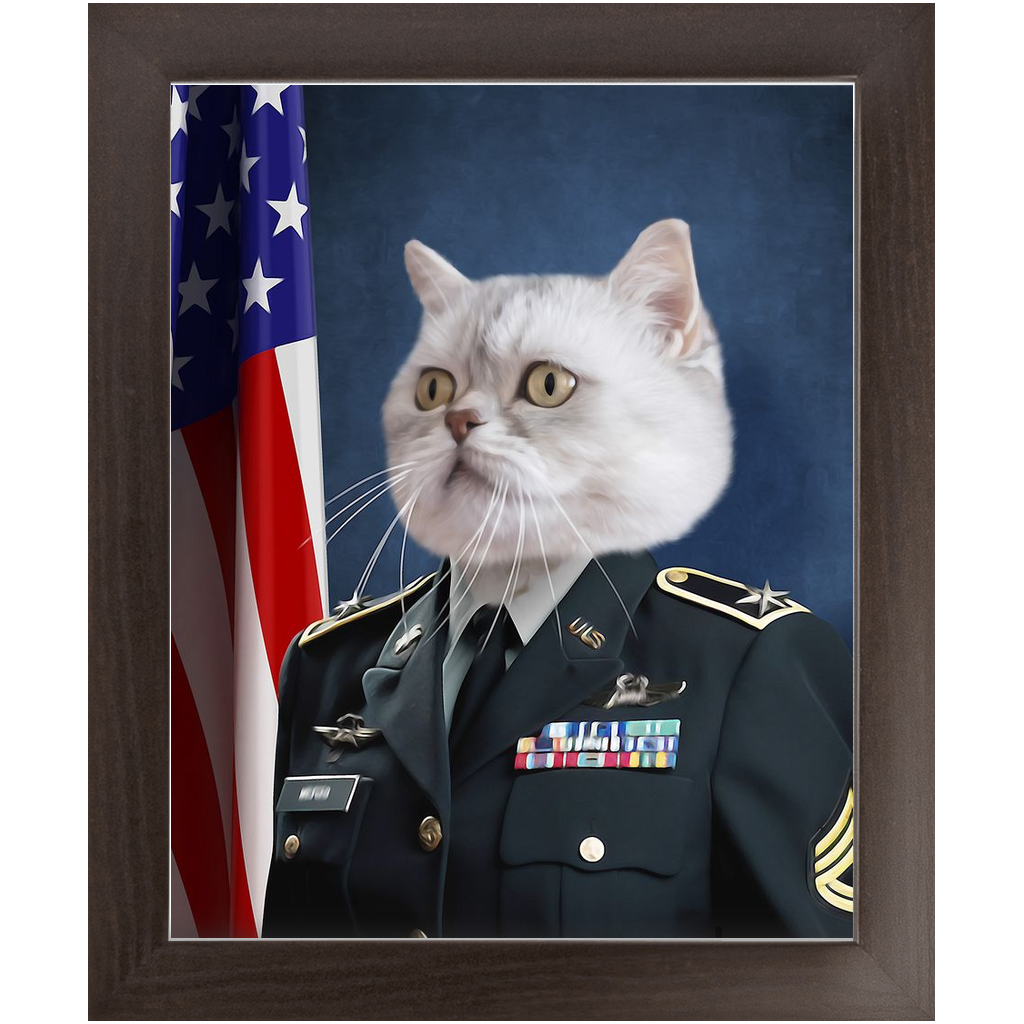 COMMANDEAR - Military Air Force Officer Inspired Custom Pet Portrait Framed Satin Paper Print