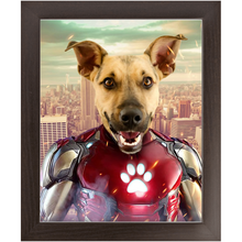 Load image into Gallery viewer, Iron Mutt - Iron Man Superhero Inspired Custom Pet Portrait Framed Satin Paper Print