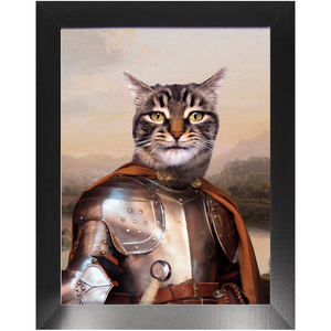 Knight In Brown Satin - Renaissance Inspired Custom Pet Portrait Framed Satin Paper Print