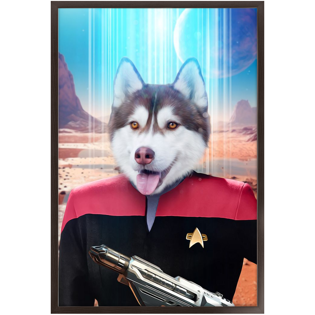 CAPTAIN RUNAWAY - BEAMING DOWN - Star Trek Inspired Custom Pet Portrait Framed Satin Paper Print
