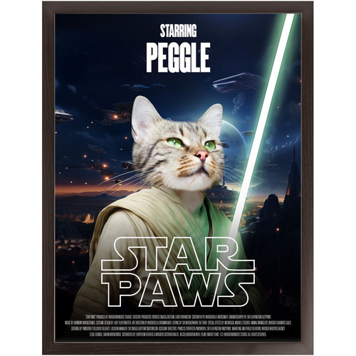 STAR PAWS Movie Poster - Star Wars Inspired Custom Pet Portrait Framed Satin Paper Print